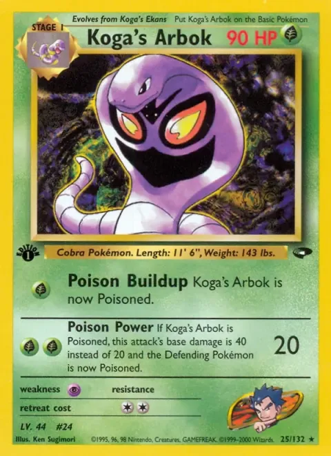 Carte Pokémon Koga’s Arbok 025/132, extension Gym Challenge (sortie anglaise)