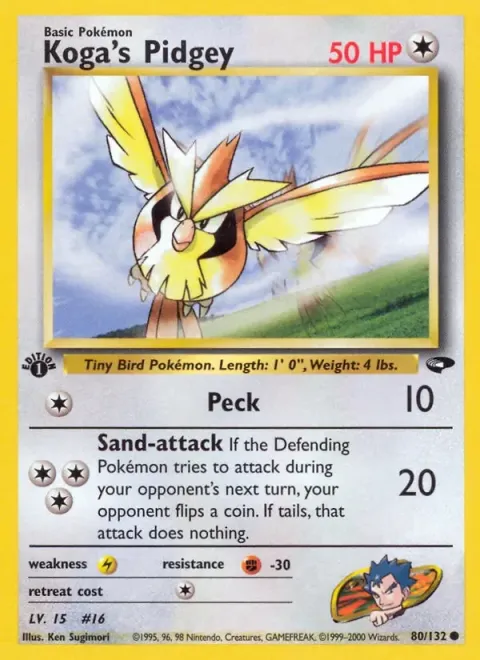 Carte Pokémon Koga’s Pidgey 080/132, extension Gym Challenge (sortie anglaise)