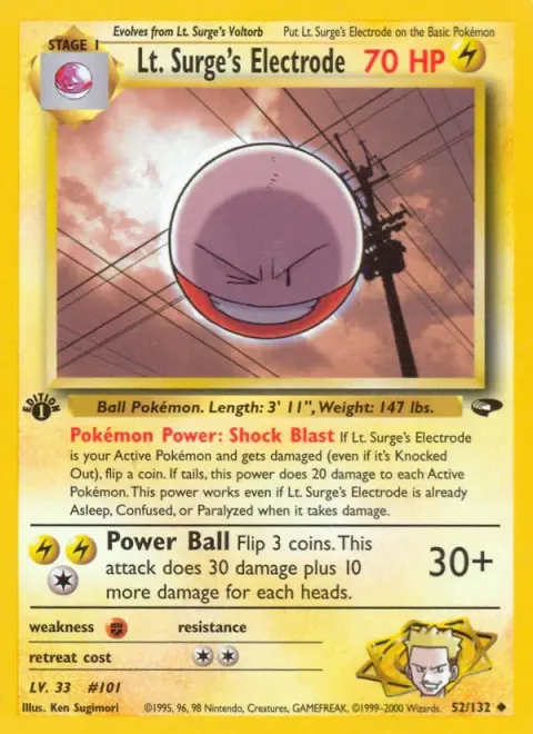 Carte Pokémon Lt. Surge’s Electrode 052/132, extension Gym Challenge (sortie anglaise)