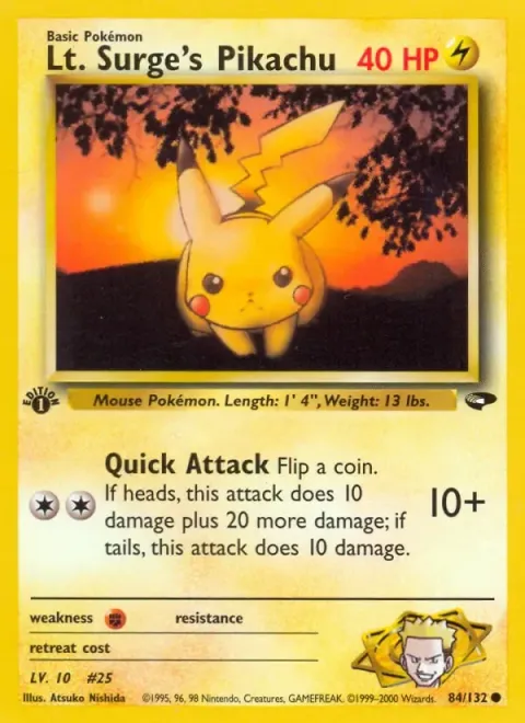 Carte Pokémon Lt. Surge’s Pikachu 084/132, extension Gym Challenge (sortie anglaise)