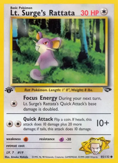 Carte Pokémon Lt. Surge’s Rattata 085/132, extension Gym Challenge (sortie anglaise)