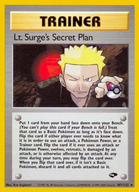 Carte Pokémon Lt. Surge’s Secret Plan 107/132, extension Gym Challenge (sortie anglaise)