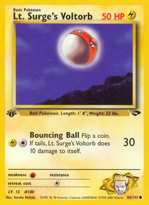 Carte Pokémon Lt. Surge’s Voltorb 086/132, extension Gym Challenge (sortie anglaise)