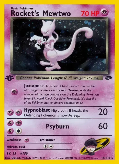 Carte Pokémon Mewtwo de Rocket 014/132, extension Gym Challenge (sortie anglaise)
