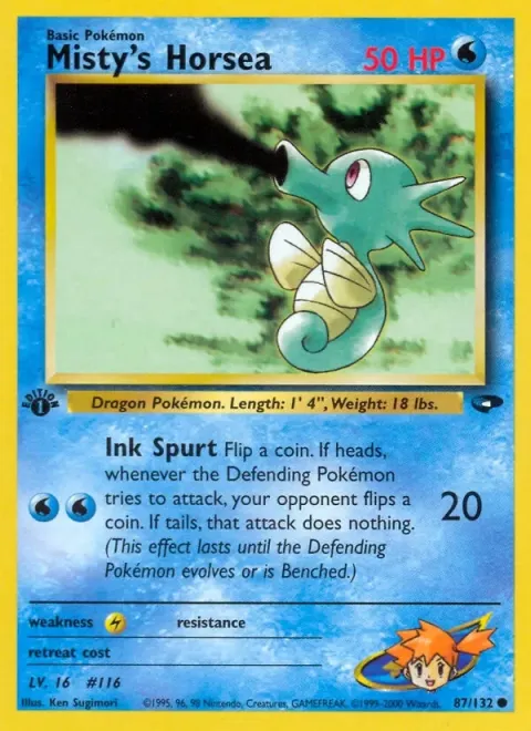 Carte Pokémon Misty’s Horsea 087/132, extension Gym Challenge (sortie anglaise)