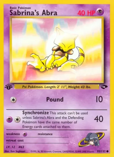 Carte Pokémon Sabrina’s Abra 093/132, extension Gym Challenge (sortie anglaise)