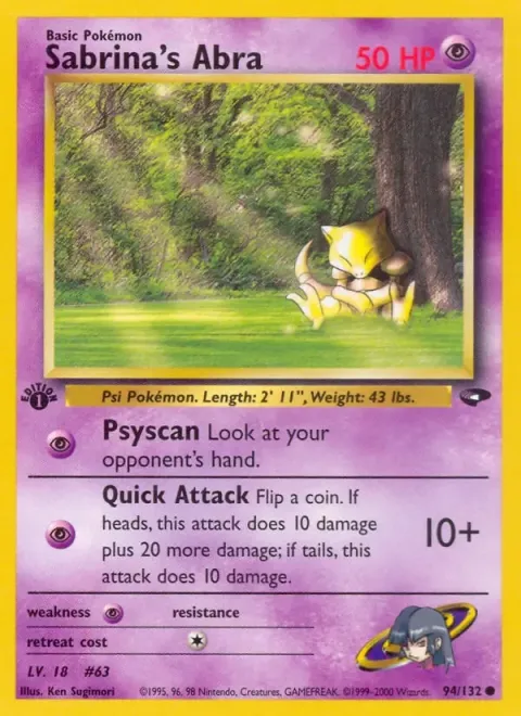 Carte Pokémon Sabrina’s Abra 094/132, extension Gym Challenge (sortie anglaise)