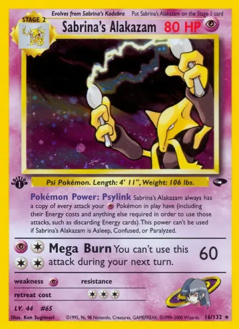 Carte Pokémon Sabrina’s Alakazam 016/132, extension Gym Challenge (sortie anglaise)