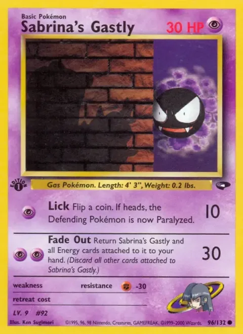 Carte Pokémon Sabrina’s Gastly 096/132, extension Gym Challenge (sortie anglaise)