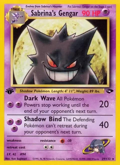 Carte Pokémon Sabrina’s Gengar 029/132, extension Gym Challenge (sortie anglaise)