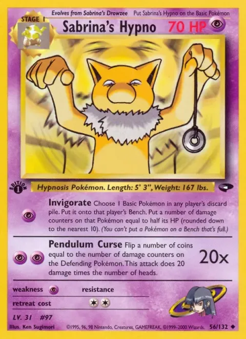 Carte Pokémon Sabrina’s Hypno 056/132, extension Gym Challenge (sortie anglaise)