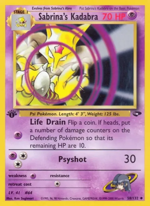 Carte Pokémon Sabrina’s Kadabra 058/132, extension Gym Challenge (sortie anglaise)