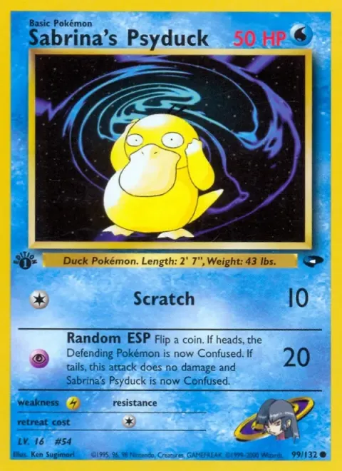 Carte Pokémon Sabrina’s Psyduck 099/132, extension Gym Challenge (sortie anglaise)