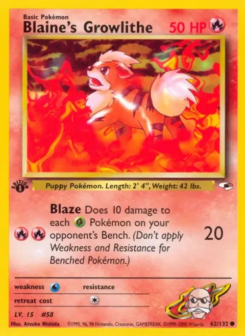 Carte Pokémon Blaine’s Growlithe 062/132, extension Gym Heroes (sortie anglaise)