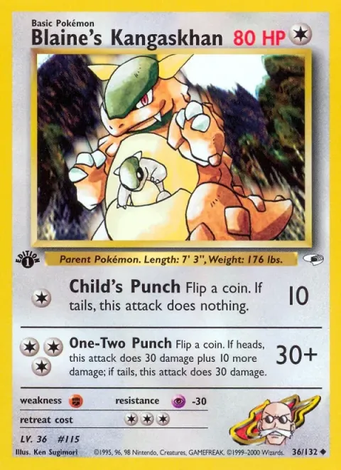 Carte Pokémon Blaine’s Kangaskhan 036/132, extension Gym Heroes (sortie anglaise)