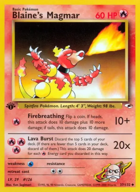 Carte Pokémon Blaine’s Magmar 037/132, extension Gym Heroes (sortie anglaise)