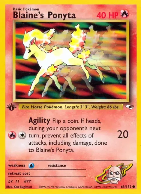Carte Pokémon Blaine’s Ponyta 063/132, extension Gym Heroes (sortie anglaise)