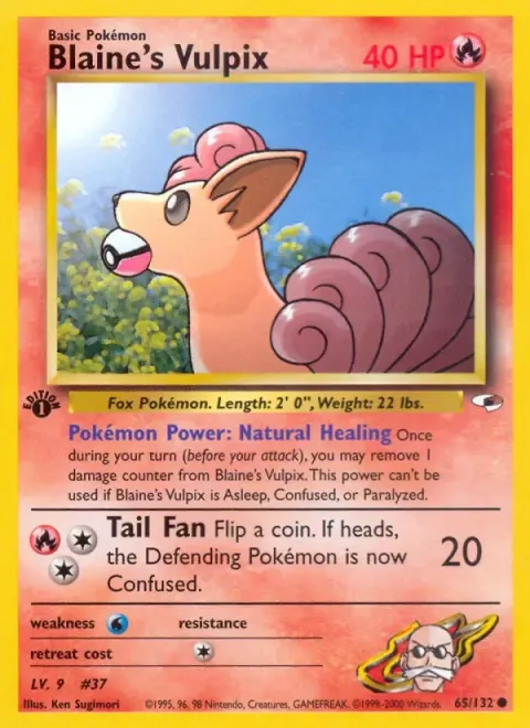 Carte Pokémon Blaine’s Vulpix 065/132, extension Gym Heroes (sortie anglaise)