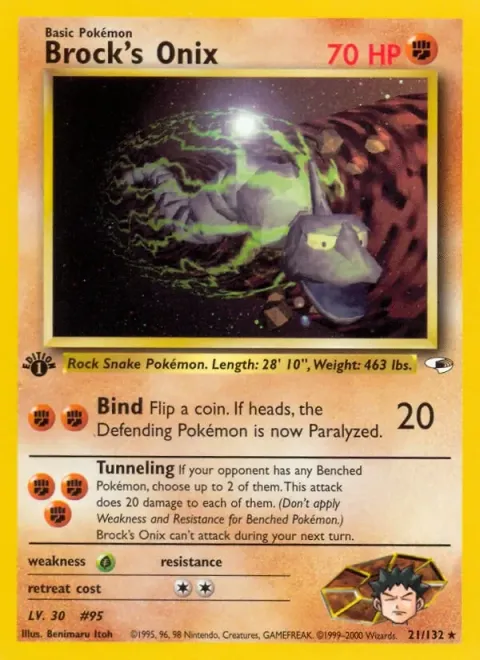 Carte Pokémon Brock’s Onix 021/132, extension Gym Heroes (sortie anglaise)
