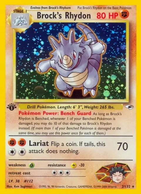 Carte Pokémon Brock’s Rhydon 002/132, extension Gym Heroes (sortie anglaise)