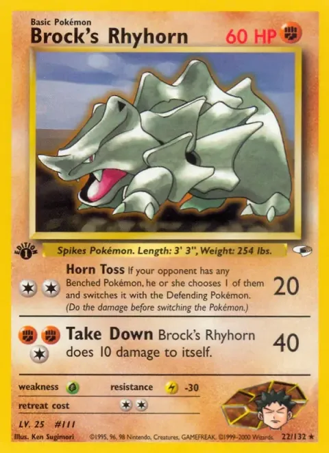 Carte Pokémon Brock’s Rhyhorn 022/132, extension Gym Heroes (sortie anglaise)
