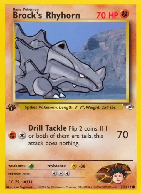 Carte Pokémon Brock’s Rhyhorn 070/132, extension Gym Heroes (sortie anglaise)