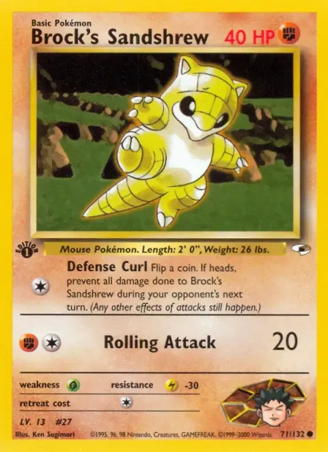 Carte Pokémon Brock’s Sandshrew 071/132, extension Gym Heroes (sortie anglaise)