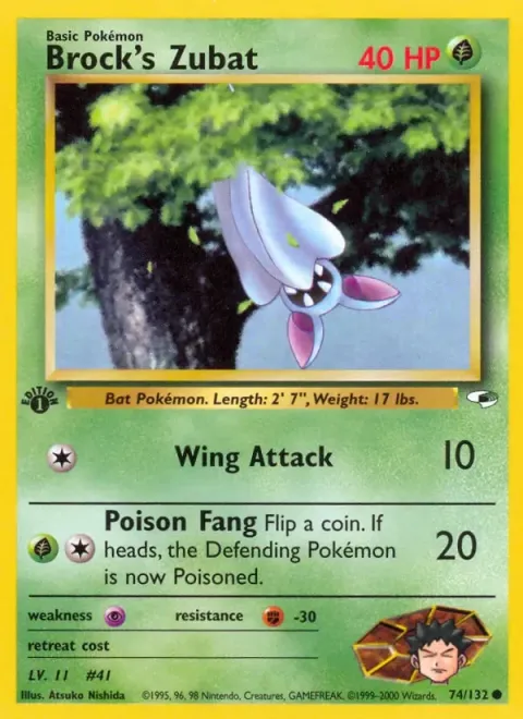 Carte Pokémon Brock’s Zubat 074/132, extension Gym Heroes (sortie anglaise)