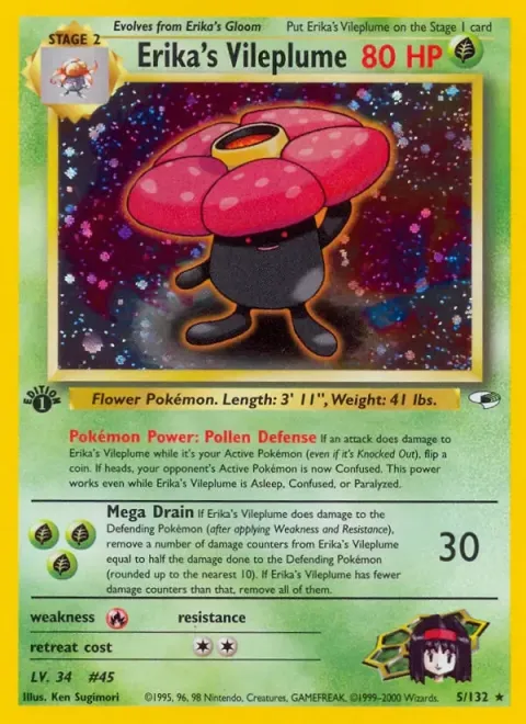 Carte Pokémon Erika’s Vileplume 005/132, extension Gym Heroes (sortie anglaise)
