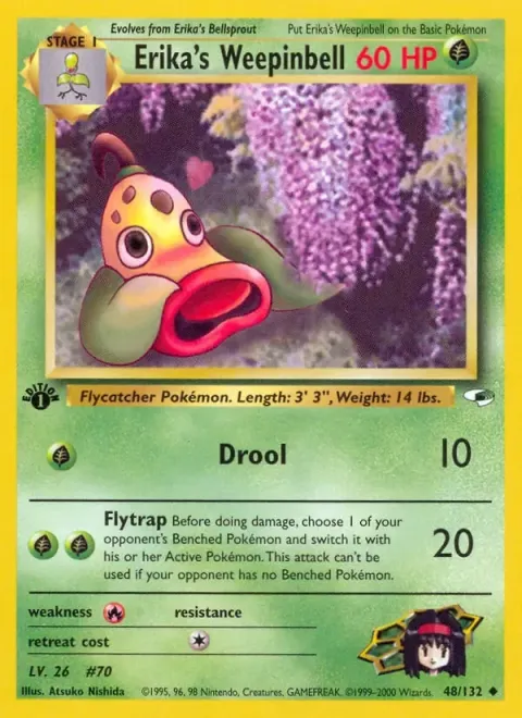 Carte Pokémon Erika’s Weepinbell 048/132, extension Gym Heroes (sortie anglaise)