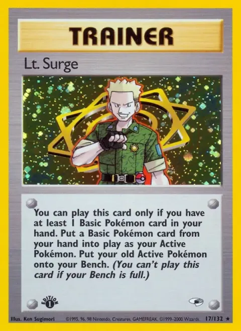 Carte Pokémon Lt. Surge 017/132, extension Gym Heroes (sortie anglaise)