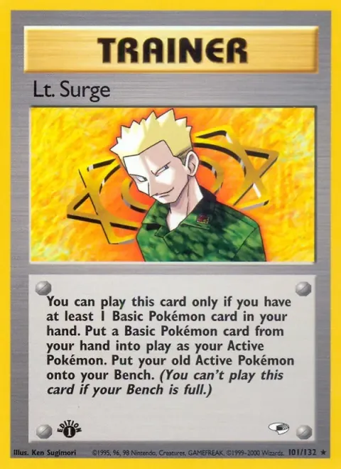 Carte Pokémon Lt. Surge 101/132, extension Gym Heroes (sortie anglaise)
