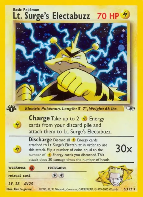 Carte Pokémon Lt. Surge’s Electabuzz 006/132, extension Gym Heroes (sortie anglaise)