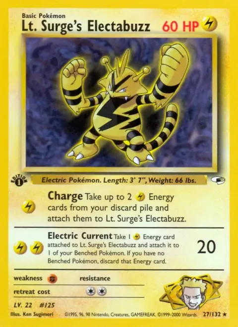 Carte Pokémon Lt. Surge’s Electabuzz 027/132, extension Gym Heroes (sortie anglaise)
