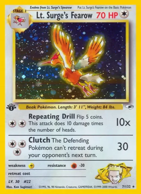 Carte Pokémon Lt. Surge’s Fearow 007/132, extension Gym Heroes (sortie anglaise)