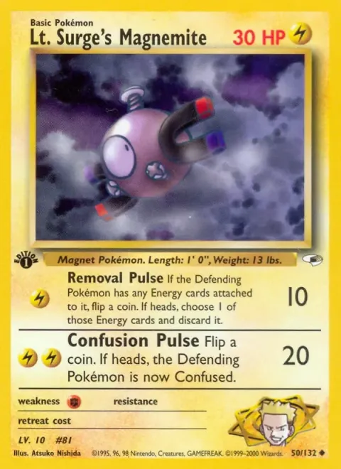 Carte Pokémon Lt. Surge’s Magnemite 050/132, extension Gym Heroes (sortie anglaise)