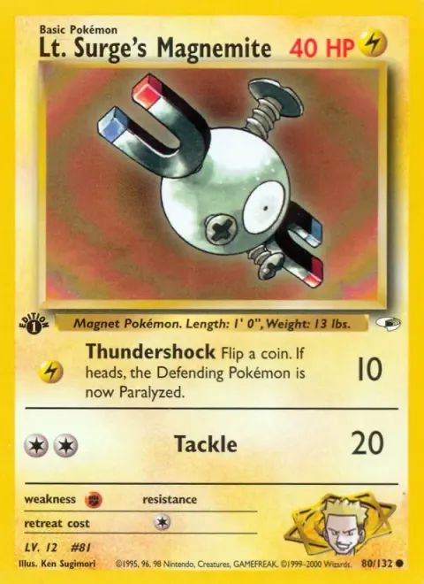 Carte Pokémon Lt. Surge’s Magnemite 080/132, extension Gym Heroes (sortie anglaise)