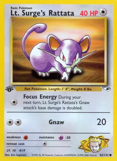 Carte Pokémon Lt. Surge’s Rattata 082/132, extension Gym Heroes (sortie anglaise)