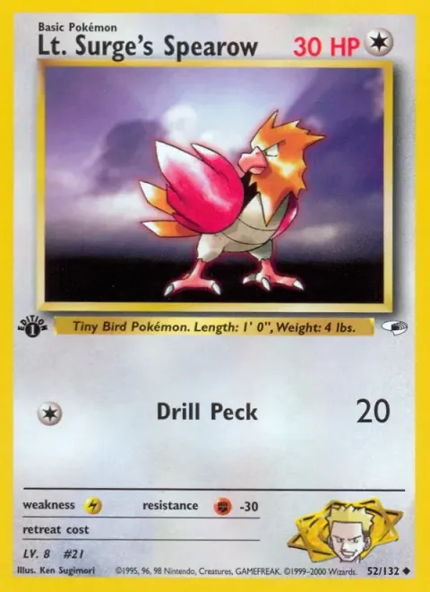 Carte Pokémon Lt. Surge’s Spearow 052/132, extension Gym Heroes (sortie anglaise)