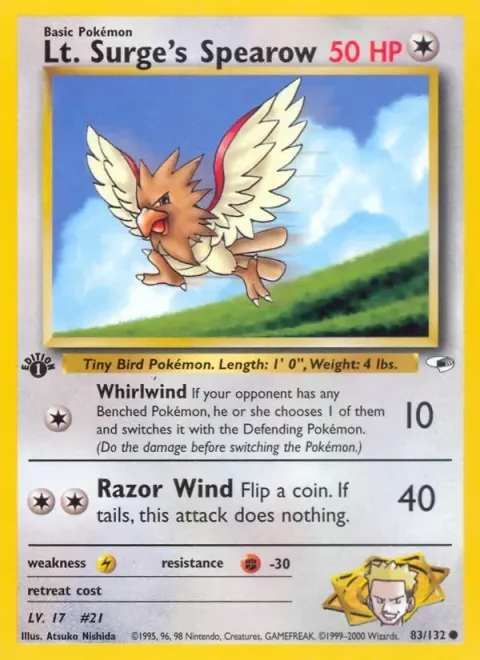 Carte Pokémon Lt. Surge’s Spearow 083/132, extension Gym Heroes (sortie anglaise)