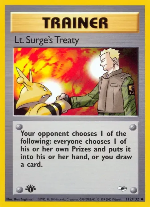 Carte Pokémon Lt. Surge’s Treaty 112/132, extension Gym Heroes (sortie anglaise)