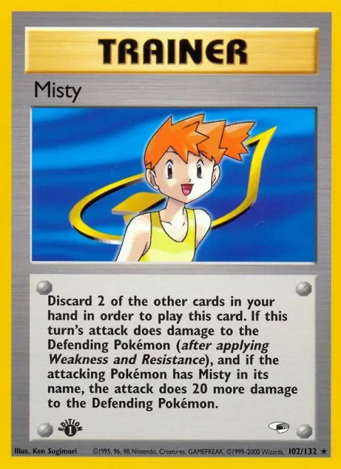 Carte Pokémon Misty 102/132, extension Gym Heroes (sortie anglaise)