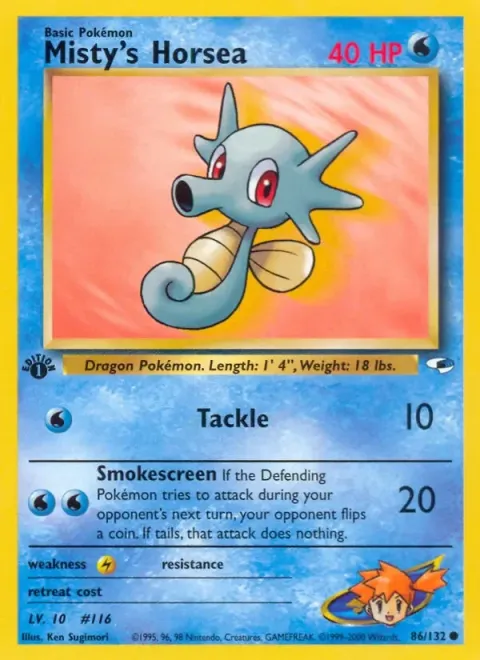Carte Pokémon Misty’s Horsea 086/132, extension Gym Heroes (sortie anglaise)