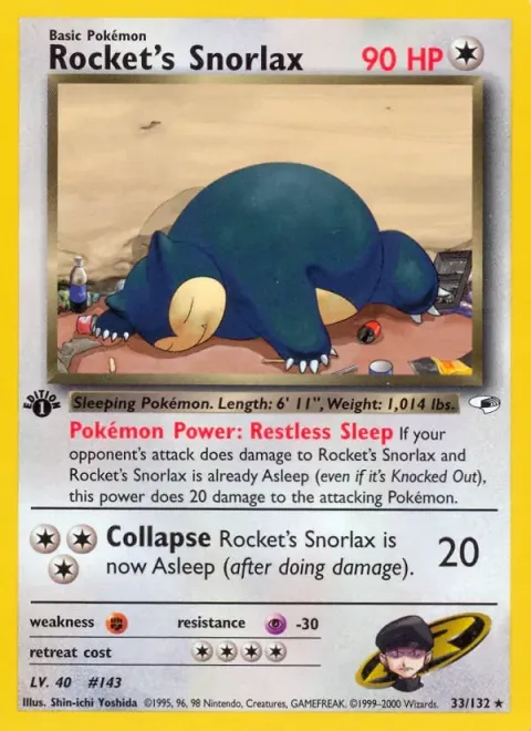 Carte Pokémon Ronflex de Rocket 033/132, extension Gym Heroes (sortie anglaise)