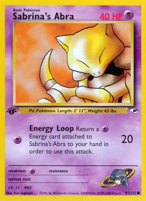 Carte Pokémon Sabrina’s Abra 091/132, extension Gym Heroes (sortie anglaise)