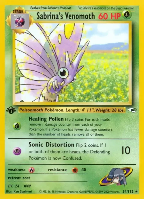 Carte Pokémon Sabrina’s Venomoth 034/132, extension Gym Heroes (sortie anglaise)