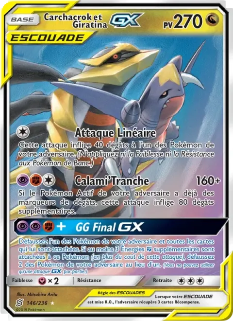 Carte Pokémon Carchacrok et Giratina GX 146/236, extension Harmonie des Esprits