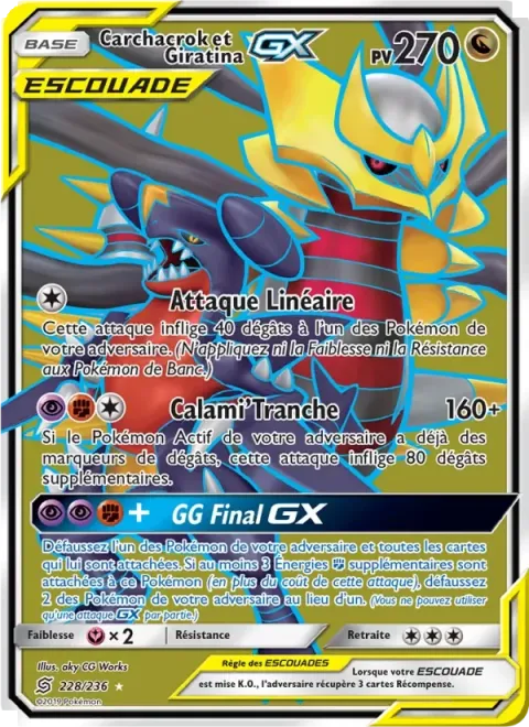 Carte Pokémon Carchacrok et Giratina GX 228/236, extension Harmonie des Esprits