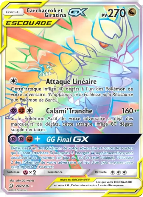 Carte Pokémon Carchacrok et Giratina GX 247/236, extension Harmonie des Esprits