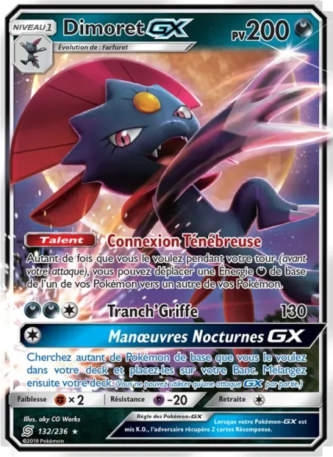 Carte Pokémon Dimoret GX 132/236, extension Harmonie des Esprits